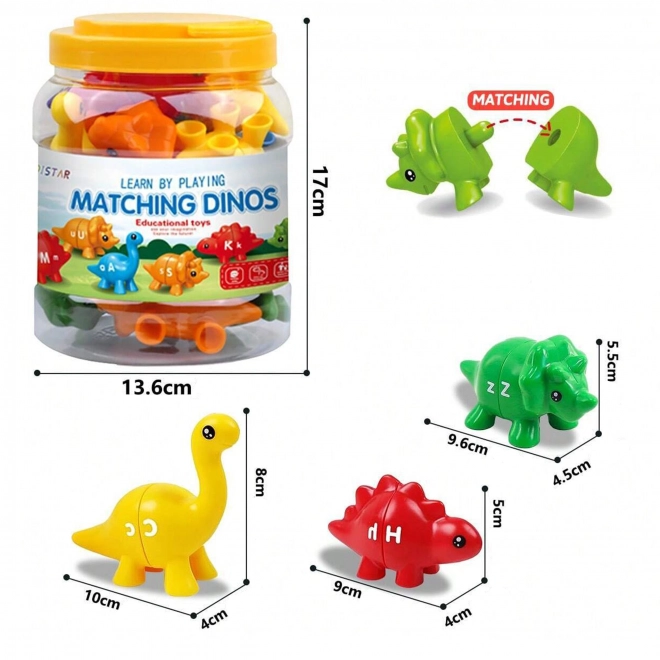 WOOPIE sæt Montessori figurer dinosaurer til stabling med læring af farver og bogstaver Dopasuj Literki 13 stk