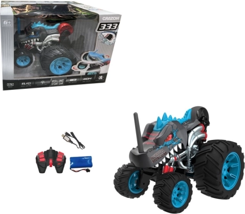 RC stuntbil sort med fem hjul