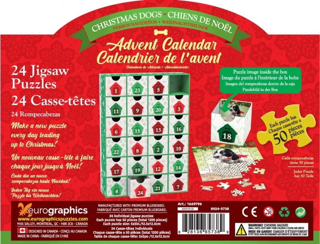 Adventskalender med puslespil Eurographics 24 x 50 stykker – Julehunde