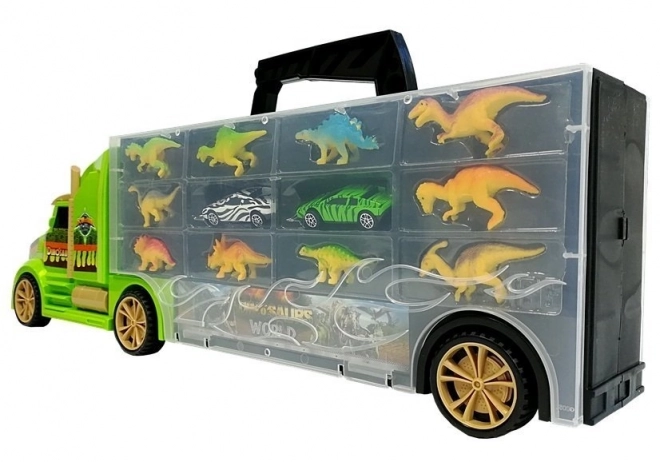 Kuffert Truck Transporter Sorteringsmaskine med dinosaurer grøn
