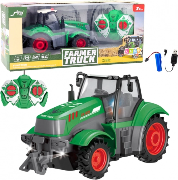 Grøn fjernstyret traktor 1:24