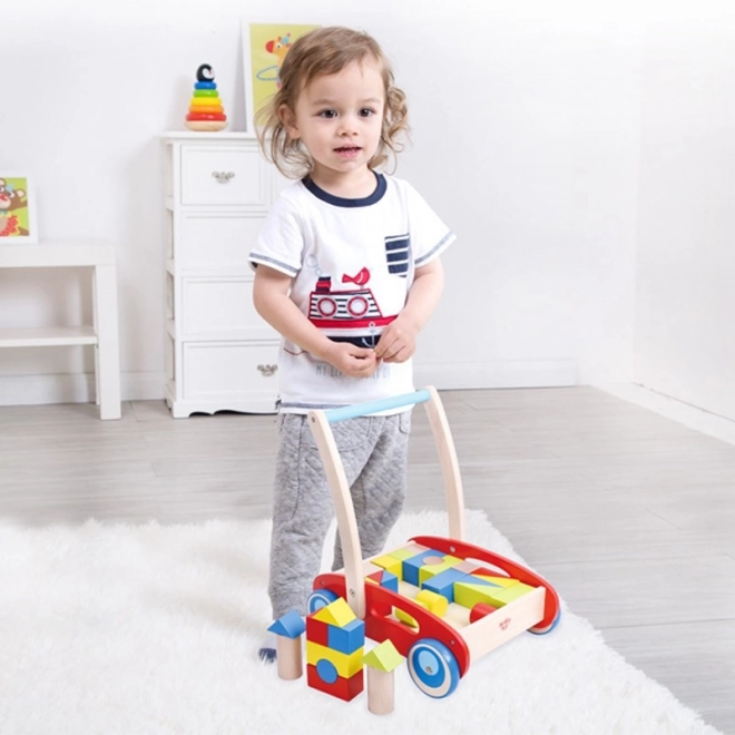 Træ gåvogn med klodser Tooky Toy