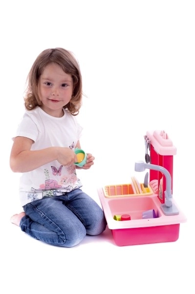 Vask til opvask pink + vandhane med batterier plastik med tilbehør i kassen 46x28x12cm