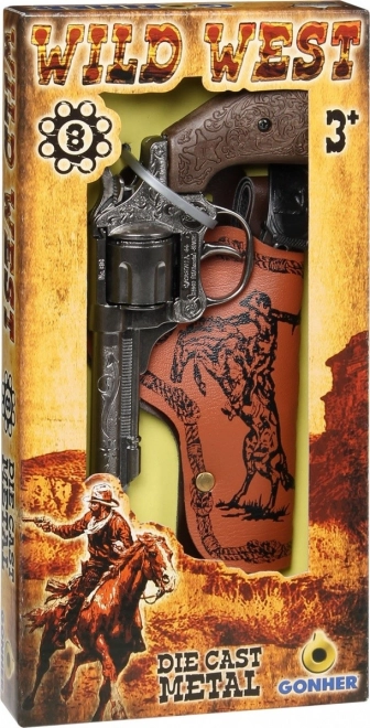 Metal metal cowboy revolver med hylster 8 patroner Gonher