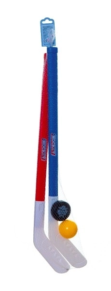 Hockeystav jord 2 stk plastik 72 cm + floorball bold + plastik puck i net
