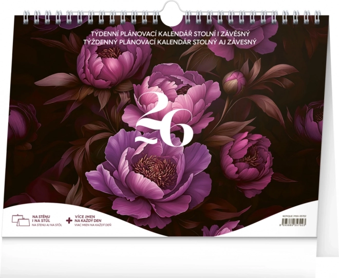 Ugentlig planlægningskalender Lilla blomster 2026, 30 x 21 cm