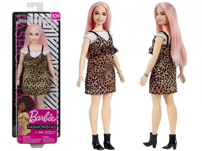 Barbie Fashionistas dukke med lyserødt hår og leopardkjole
