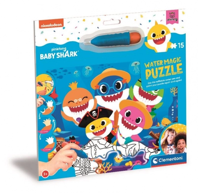 CLEMENTONI Puslespil med vandmaling Water Magic: Baby Shark 15 brikker
