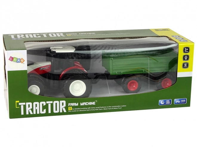 Fjernstyret traktor med anhænger 1:24 rødgrøn