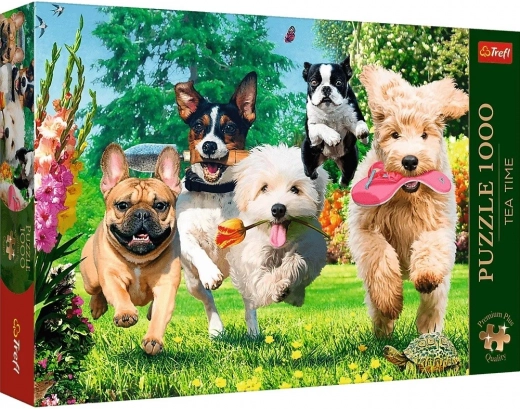 Trefl Puzzle Premium Plus Tea Time: Hundeløjer i haven 1000 brikker