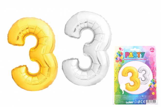 Oppustelig ballon i form af tallet 3