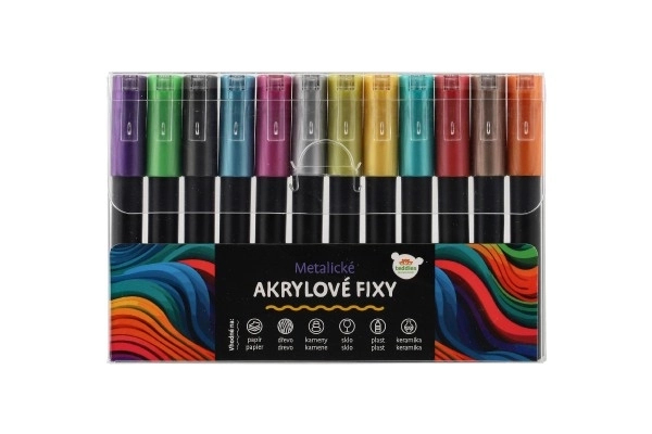 Fixy akrylmaling metallic 12 stk til keramik, glas, sten, spids 4 mm i bliste 18,5x12cm