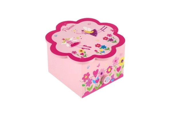 Prinsesse smykkeskrin træ spille blomst skuffe 14,5x8x14,5cm