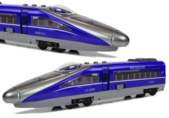 Tog Pendolino med strækning blå med lyd og lys
