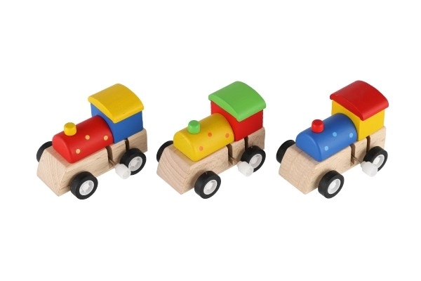 Trælegetøj tog med nøgle 7cm assorteret 3 farver