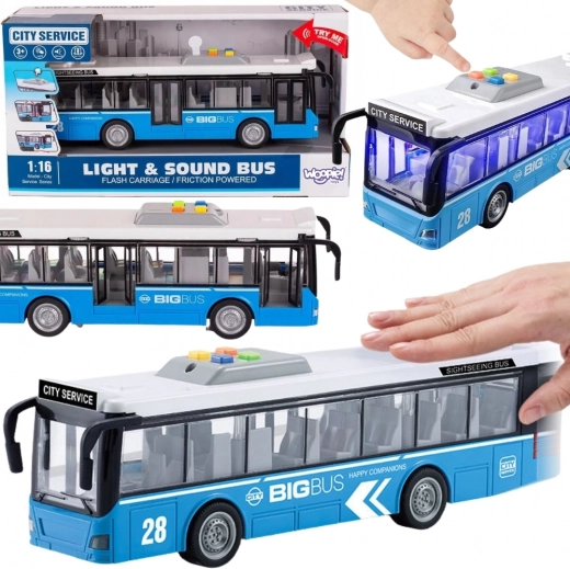 Interaktiv bybus WOOPIE 1:16 med effekter og åbningsbare døre
