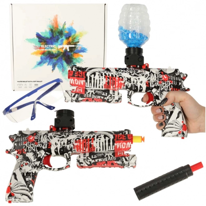 Pistol til vandgelkugler med USB-opladning og briller