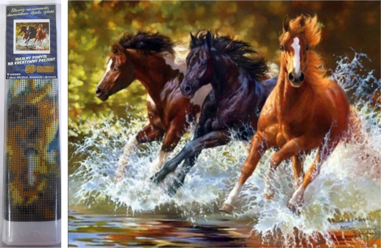 Diamantmaleri – heste i floden 30 × 40 cm