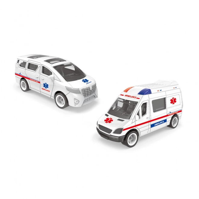 Hospitalsbygning med biler og garage med lys og lyd