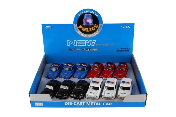 Autopolitibil retro 11cm metal/plast med tilbagegående træk på batteri med lys 4 typer