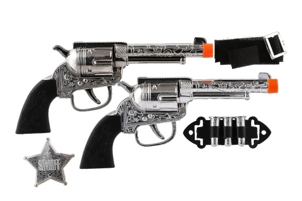 Cowboy-sæt med pistoler og hylster og tilbehør