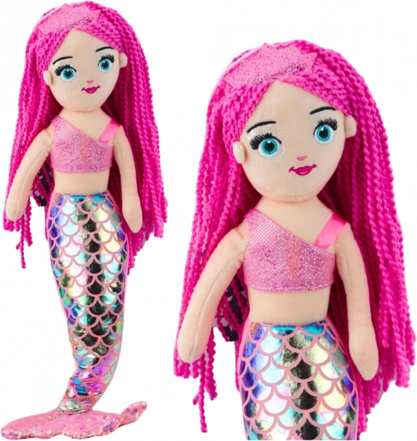 Plysbamse havfrue dukke med holografisk hale lyserød 48 cm