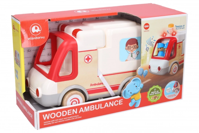 Ambulance træ/plast med effekter 21cm