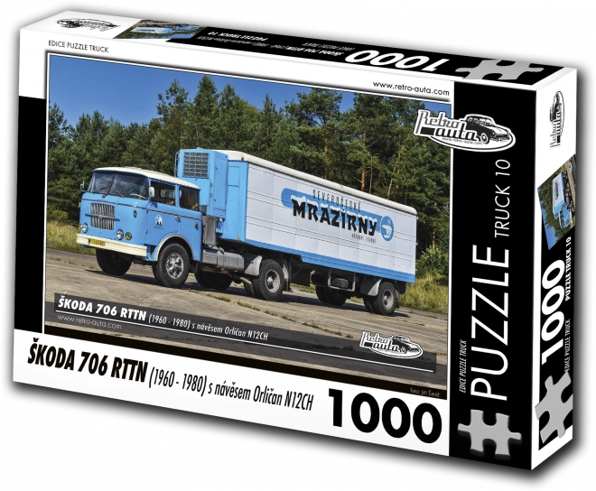 Retro-biler puslespil Škoda 706 RTTN med trailer Orličan N12CH 1000 brikker