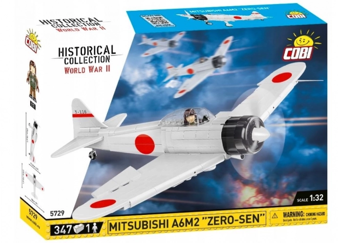 COBI 5729 II WW Mitsubishi A6M2 ZERO-SEN, 1:32, 347 klodser, 1 figur