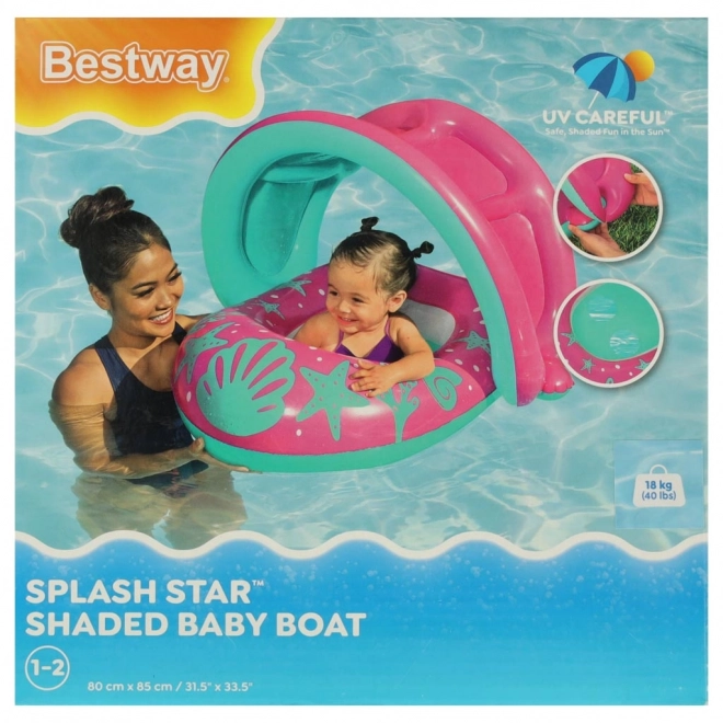 BESTWAY 34091 Børne oppustelig båd med sæde og solskærm lyserød 1-2 år 18 kg