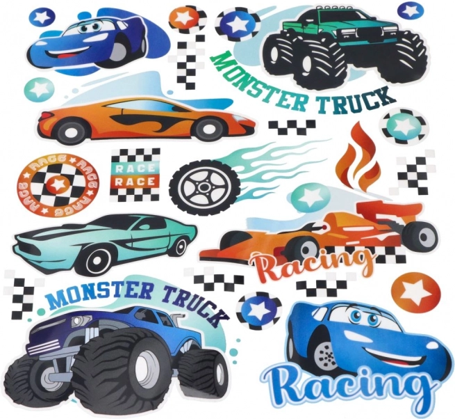 Strygepåklæbende klistermærker Monster Truck – stort ark 20 × 30 cm