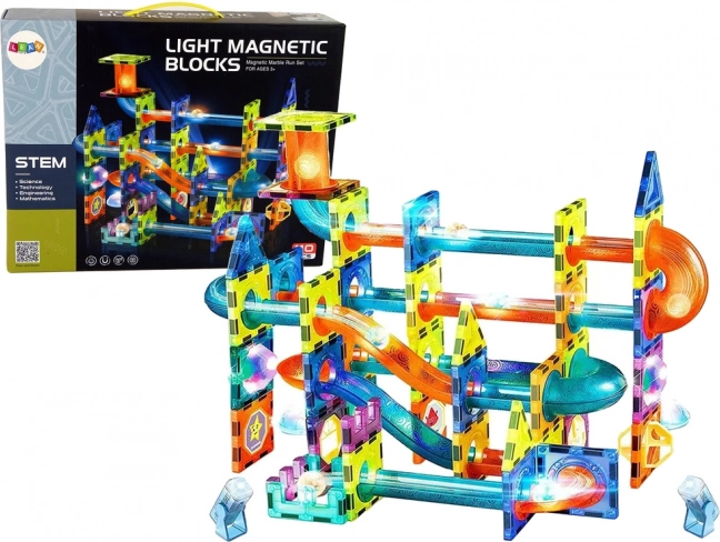 Magnetisk kuglebane plastik 110 stk. 16 kugler + tilbehør på batterier i æske 36x28x9cm