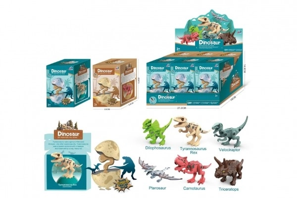 Dinosaur skruesæt i æg plast 13cm 2 typer i æske 9x9x14cm