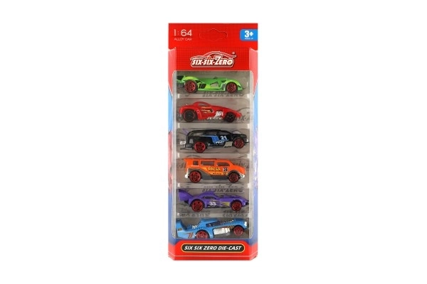 Auto racer 6 stk metal/plastik 8 cm i fri bevægelse i kasse 10,5x27,5x4 cm