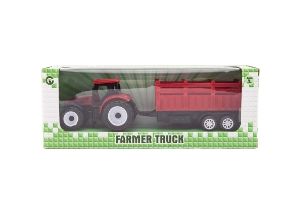Traktor med trailer plast 21cm fri bevægelse 2 farver i æske 23x9x6cm