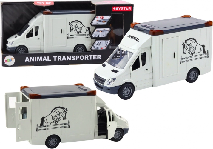 Hestetransporter med åbne døre og lys- og lydeffekter, hvid