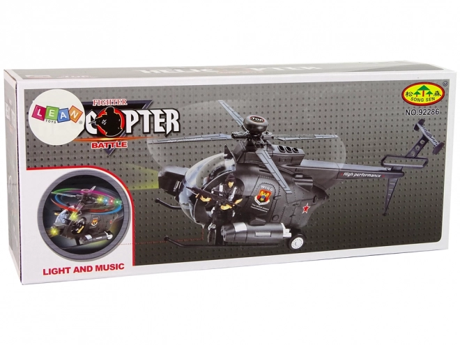 Militær helikopter med vinger og lyseffekter på batterier