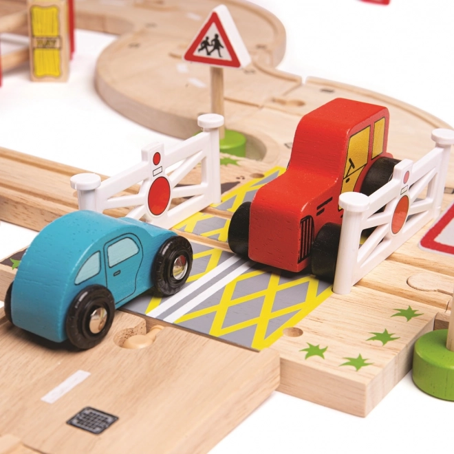 Bigjigs Rail Træjernbanesæt med landevej 80 dele