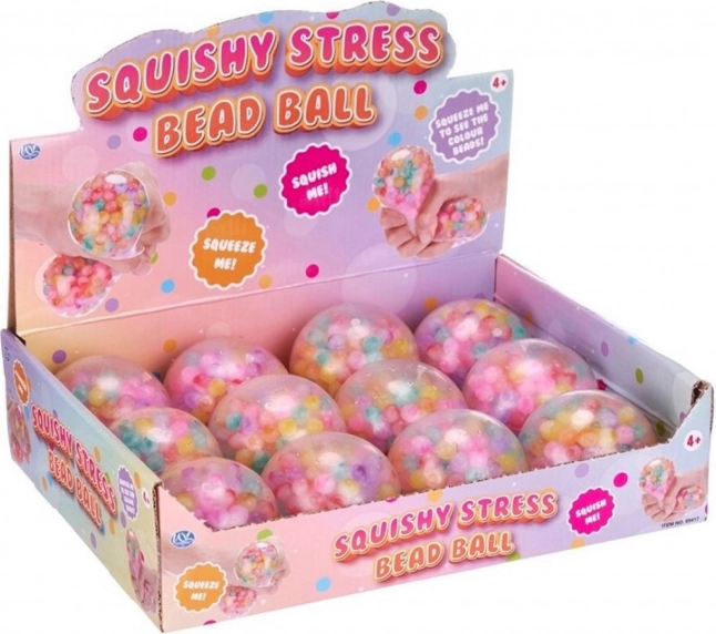 Antistress silikonebold med farvede kugler 7 cm