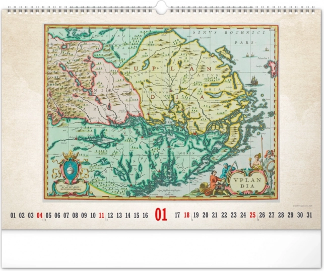 Vægkalender Gamle kort 2026