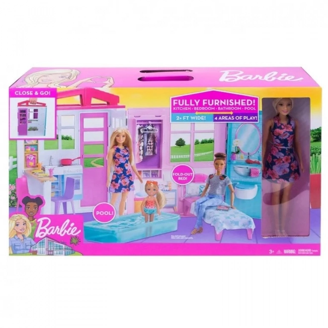 Barbie Dukkehus med tilbehør og dukke GWY84