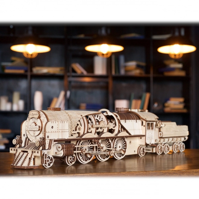 Ugears 3D puslespil - Lokomotiv V-express med vogn 538 dele