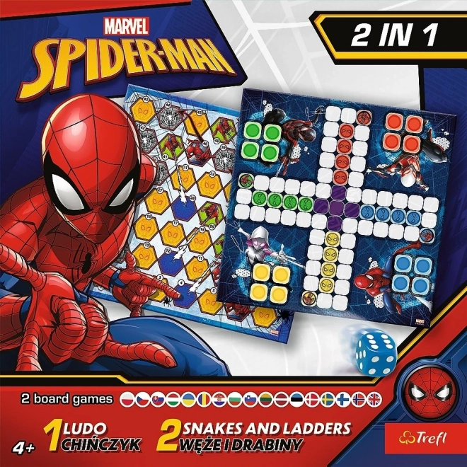 Sæt med 2-i-1 spil Ludo, Slanger og Stiger Spider-Man i æske 25x25x5,5cm