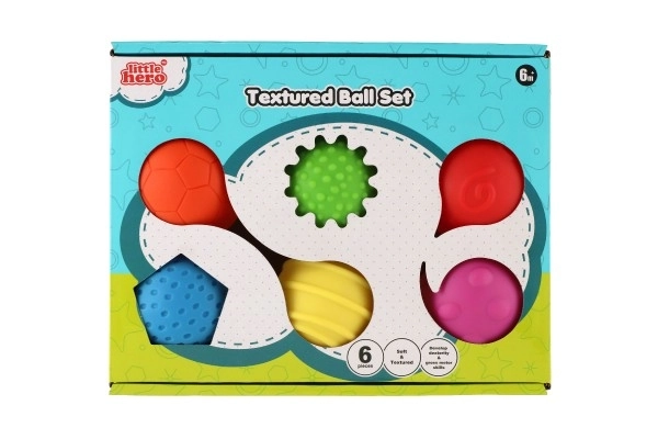 Sæt med 6 bolde med tekstur i gummi 6cm i boks 6m+