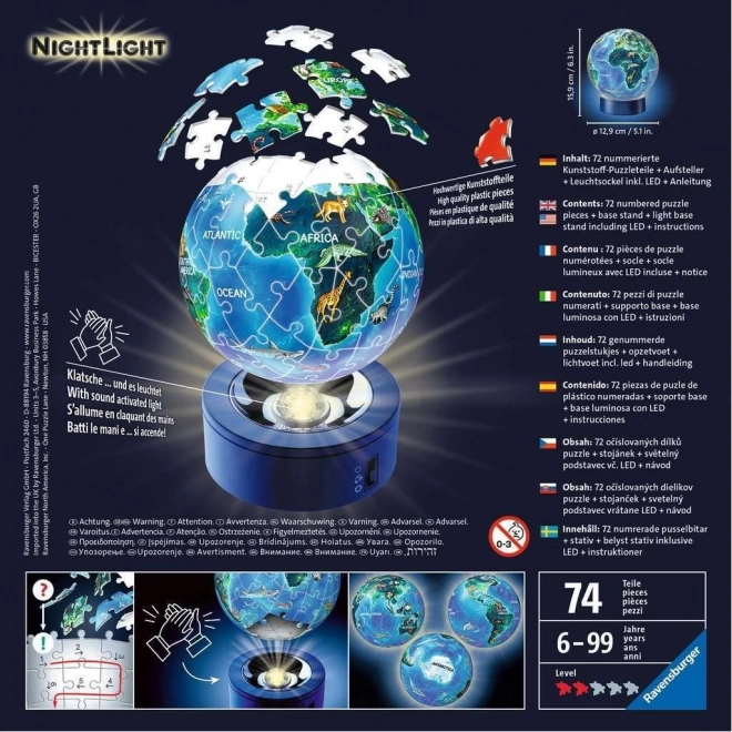 Ravensburger 3D lysende puzzleball Natlig globus 72 brikker