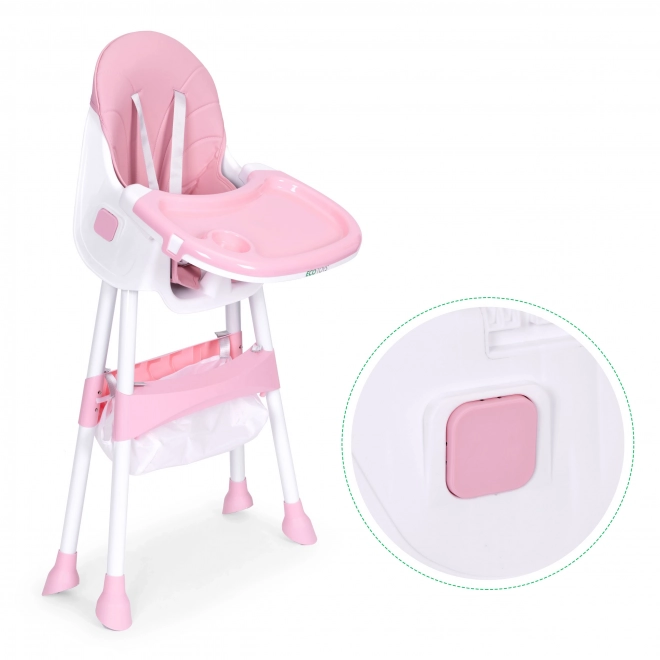 Børnestol med bakke og kurv, fempunktssele ECOTOYS – lyserød