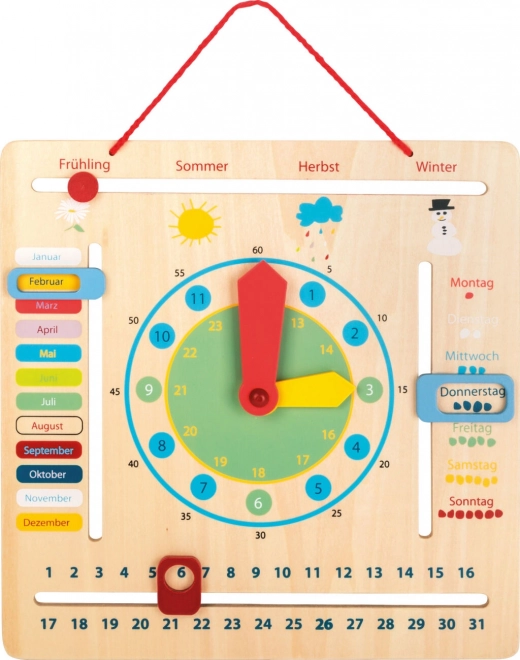 Læringskalender med ur til børn på tysk