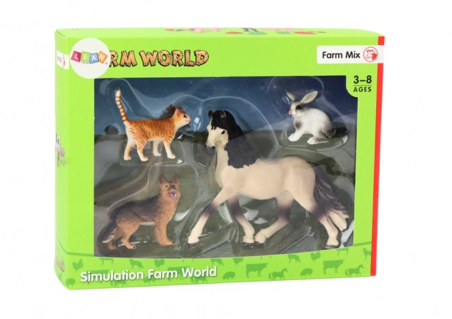 Sæt med husdyrfigurer - Hest, Hund, Kanin, Kat, 4 stk.