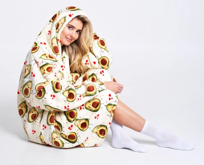 Cozy Noxxiez CH353 Avocado - varm TV-mikinetæppe med hætte til teenagere og voksne