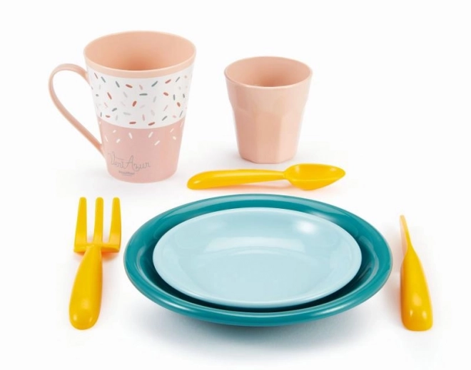 Farverigt plastiksæt til picnic